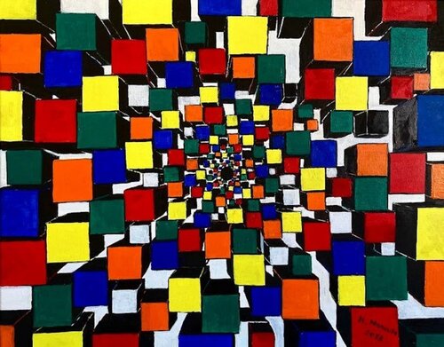 Il buco nero Cube (2023) olio su tela - cm 50 x 40 by Massimo Mancuso, Painting for Sale on Select
