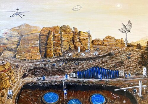 Panorama dalla base marziana (2025) - olio su tela - cm 70 x 50 by Massimo Mancuso, Painting for Sale on Select