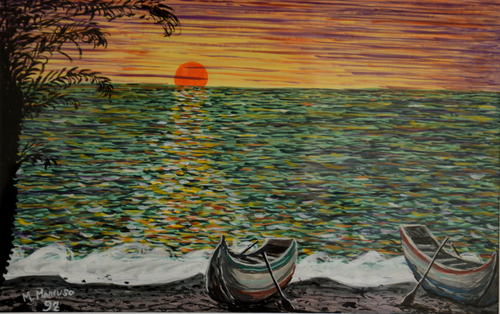 Spiaggia all'alba (1992) - tempera su cartoncino - cm 35 x 25 by Massimo Mancuso, Painting for Sale on Select