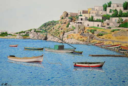 Scorcio di Panarea (1989) - tempera su cartoncino - cm 55 x 40 by Massimo Mancuso, Painting for Sale on Select