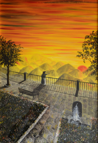 Innamorati al tramonto (1994) - olio su tela - cm 50 x 70 by Massimo Mancuso, Painting for Sale on Select