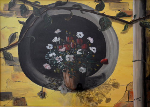 Vaso di fiori sull'oblò (1998) - olio su tela - cm 70 x 50 by Massimo Mancuso, Painting for Sale on Select