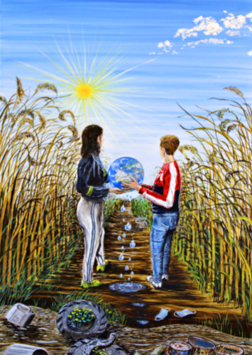 Salviamo la terra (2020) - olio su tela - cm 50 x 70 by Massimo Mancuso, Painting for Sale on Select