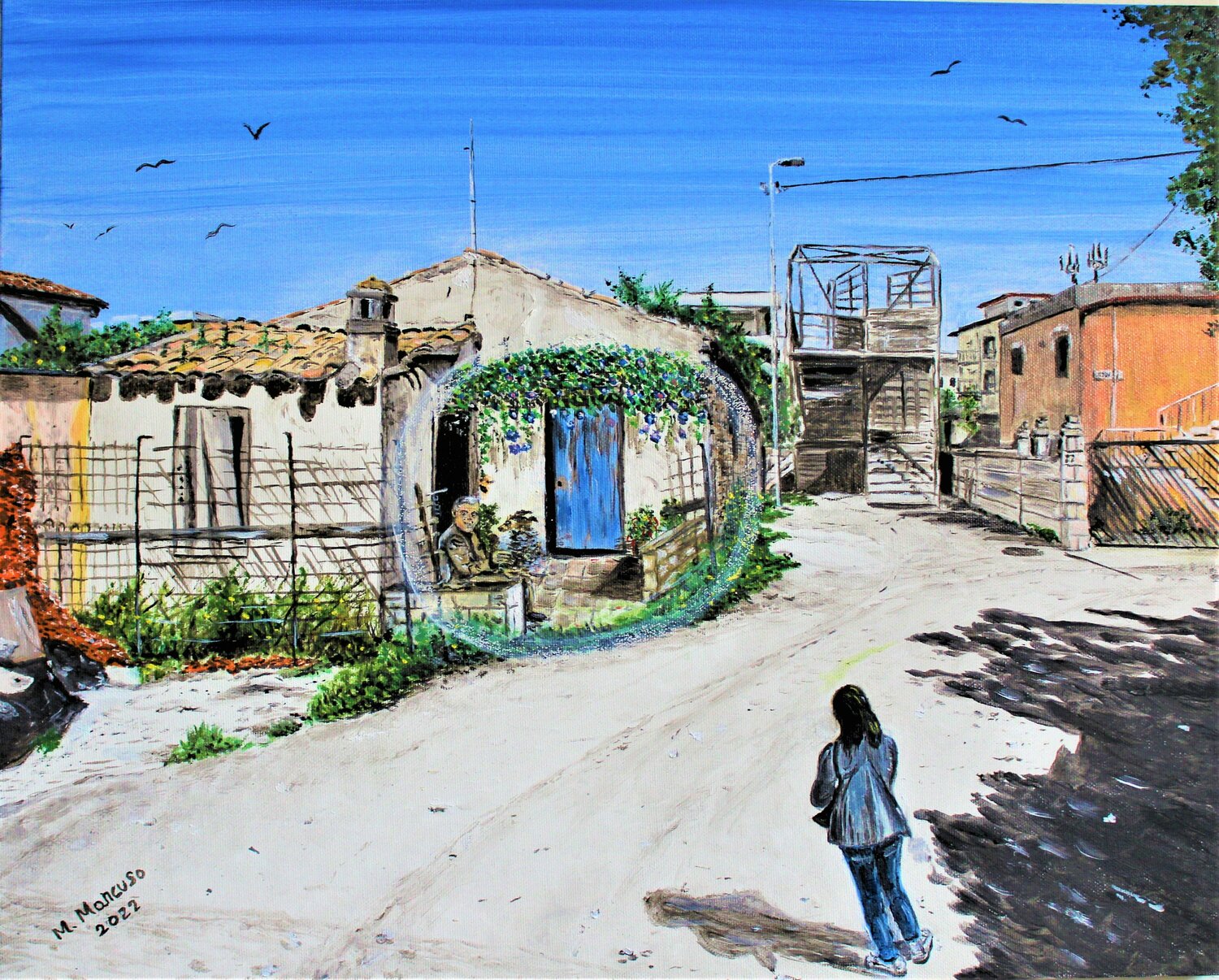 Ricordi in via Caprera tra passato e presente (2022) - olio su tela - cm 50 x 40 Massimo Mancuso Original painting for sale