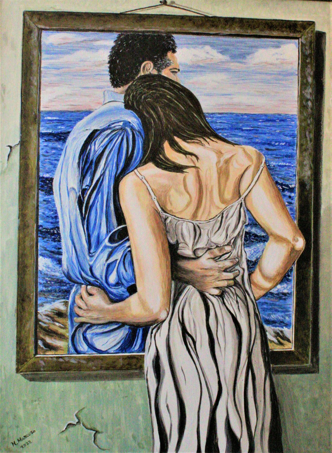 L'uomo prigioniero del quadro (2022) - olio su tela - cm 60x80 Massimo Mancuso Original painting for sale