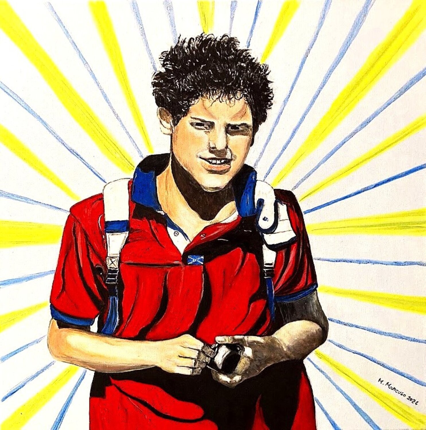 Il Beato Carlo Acutis (2024) - olio su tela - cm 50 x 50 Massimo Mancuso Original painting for sale