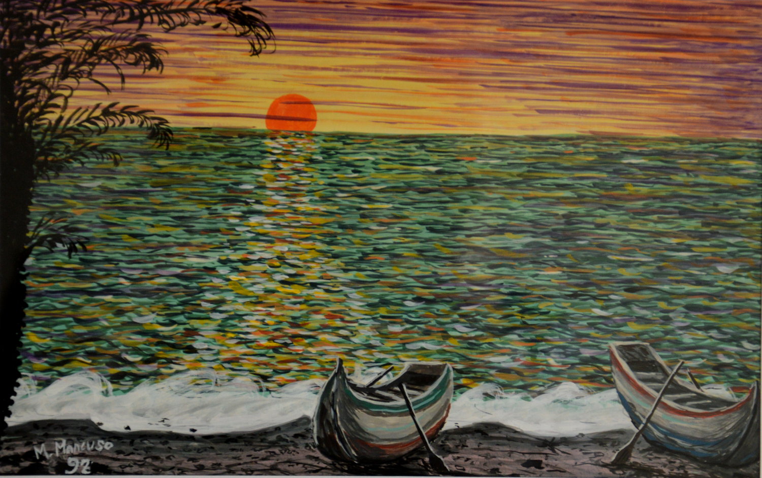 Spiaggia all'alba (1992) - tempera su cartoncino - cm 35 x 25 Massimo Mancuso Original painting for sale