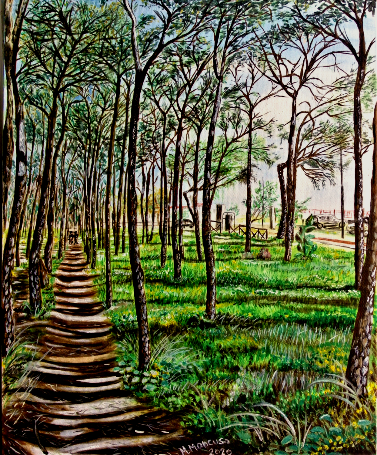 Passeggiata nella pineta di Giovino (2020) cm 40 x 50 - olio su tela Massimo Mancuso Original painting for sale