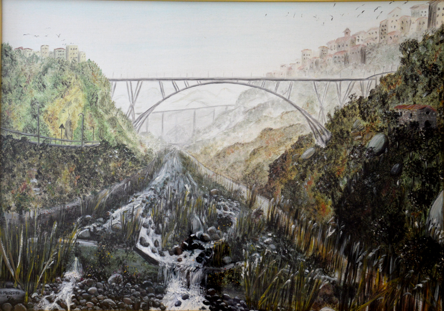 Ponte sulla fiumarella a Catanzaro (1994) cm 70 x 50 - olio su tela Massimo Mancuso Original painting for sale