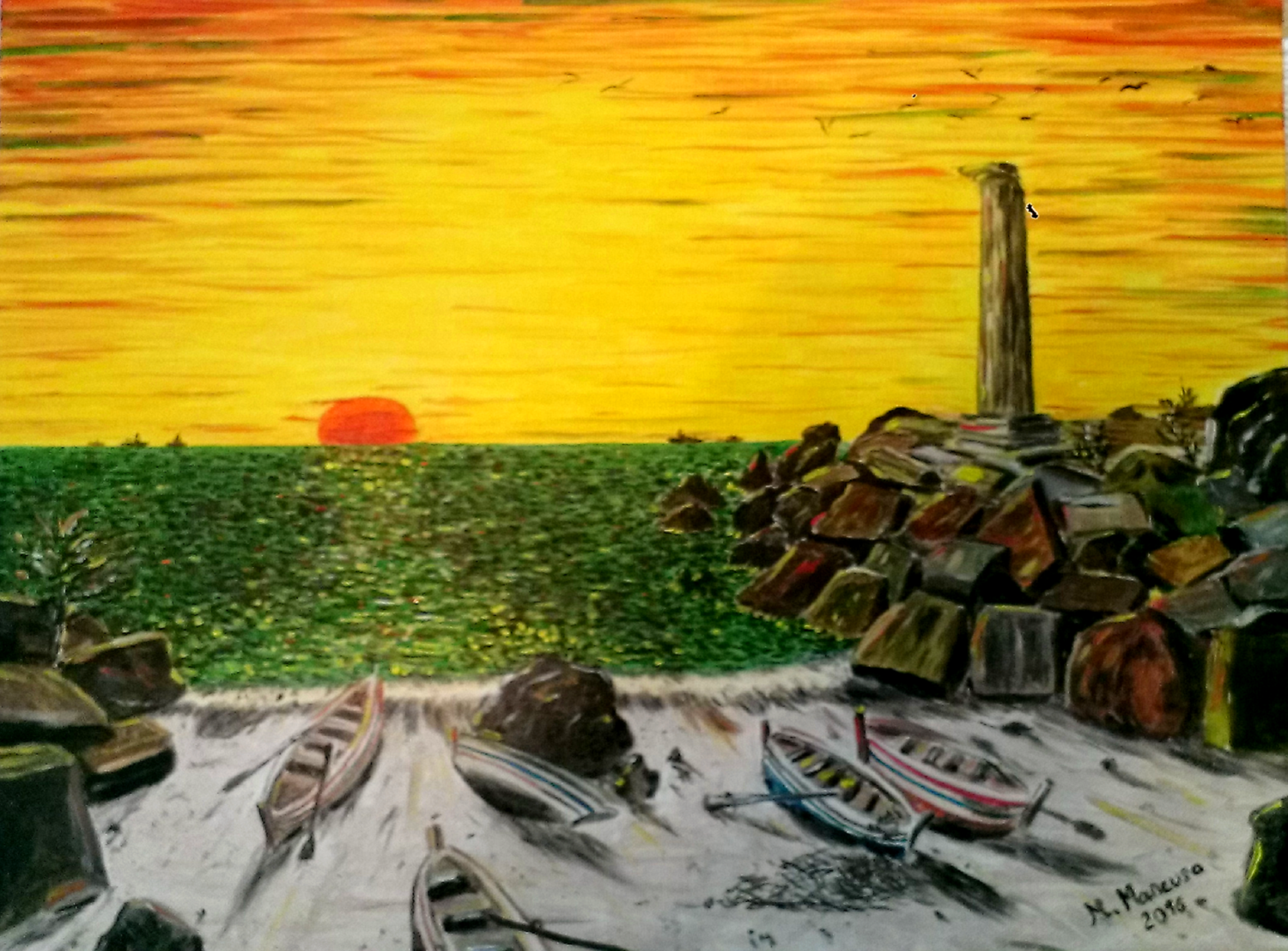 Alba a Capo Colonna, Crotone (2016) - olio su tela - cm 40 x 30 Massimo Mancuso Original painting for sale
