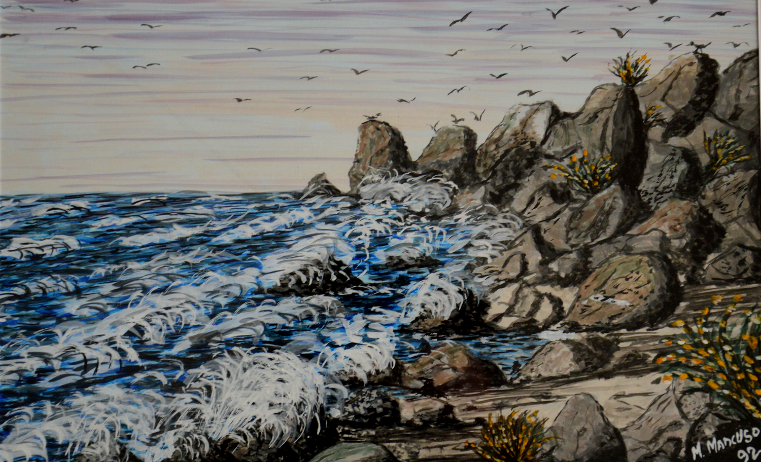 La scogliera (1992) - tempera su cartoncino - cm 40 x 25 Massimo Mancuso Original painting for sale