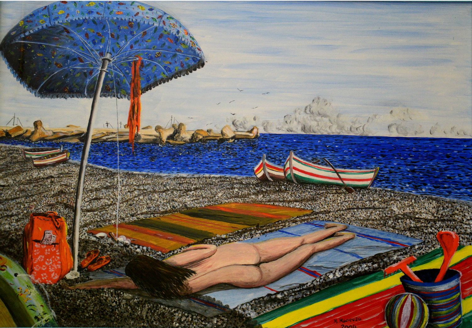 Spiaggia di Catanzaro Lido (2004) - olio su tela - cm 70 x 50 Massimo Mancuso Original painting for sale