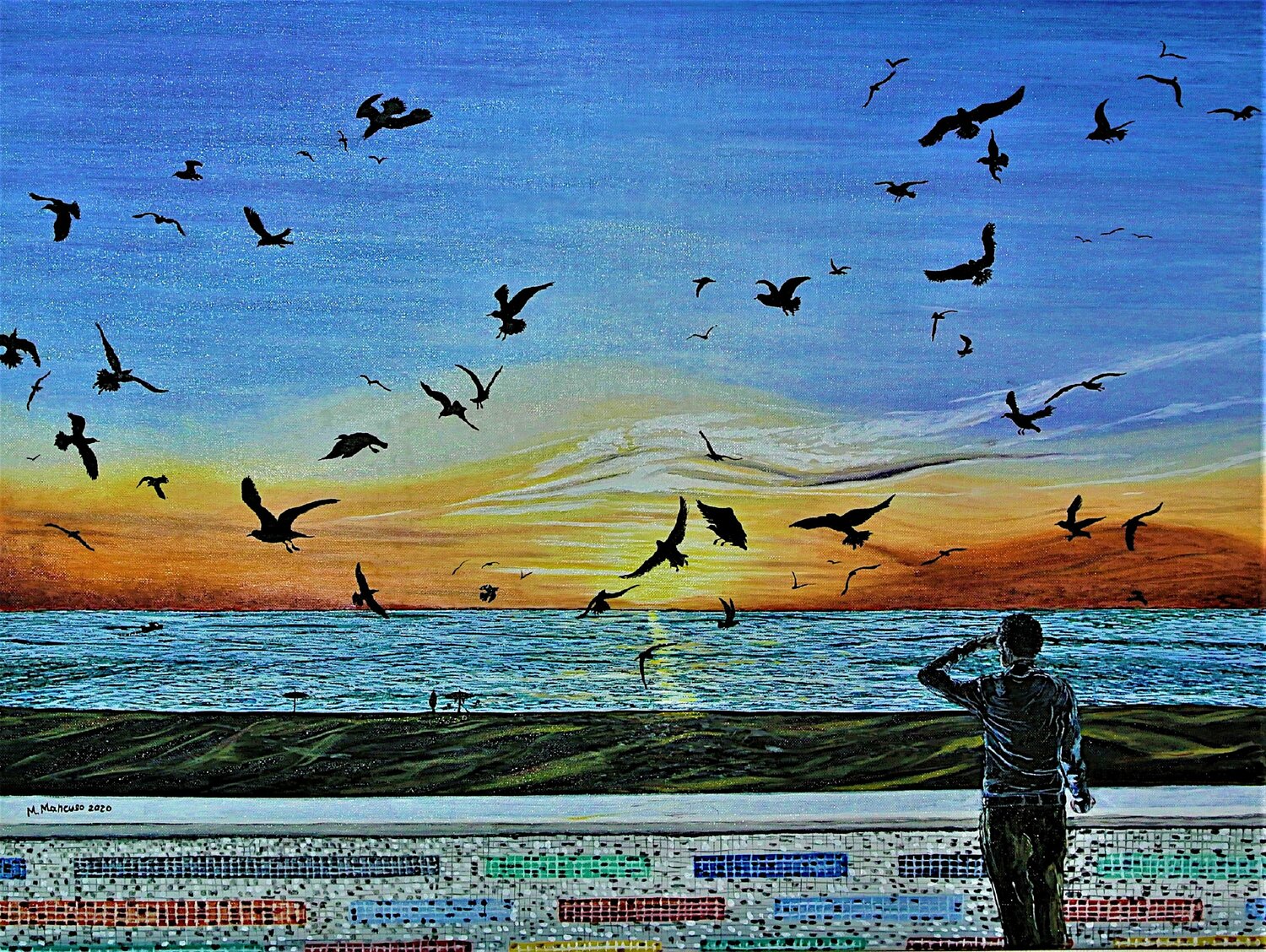 I gabbiani (2020) olio su tela - cm 80 x 60 Massimo Mancuso Original painting for sale
