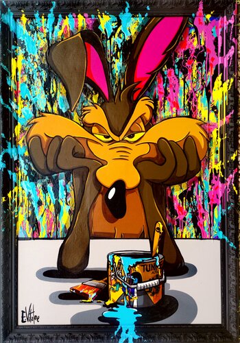 Will Coyote et sa peinture spécial tunnel by Eddy Vitalone, Painting for Sale on Select
