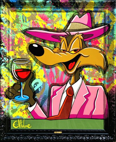 Wile E coyote Loves red wine von Eddy Vitalone, Malerei kaufen auf Select