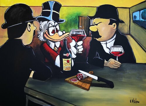 Coup de foudre de Picsou pour le Côte-Rôtie Guigal 2015 by Eddy Vitalone, Painting for Sale on Select