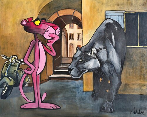 Étrange rencontre dans les rues de Bormes-les-Mimosas by Eddy Vitalone, Painting for Sale on Select
