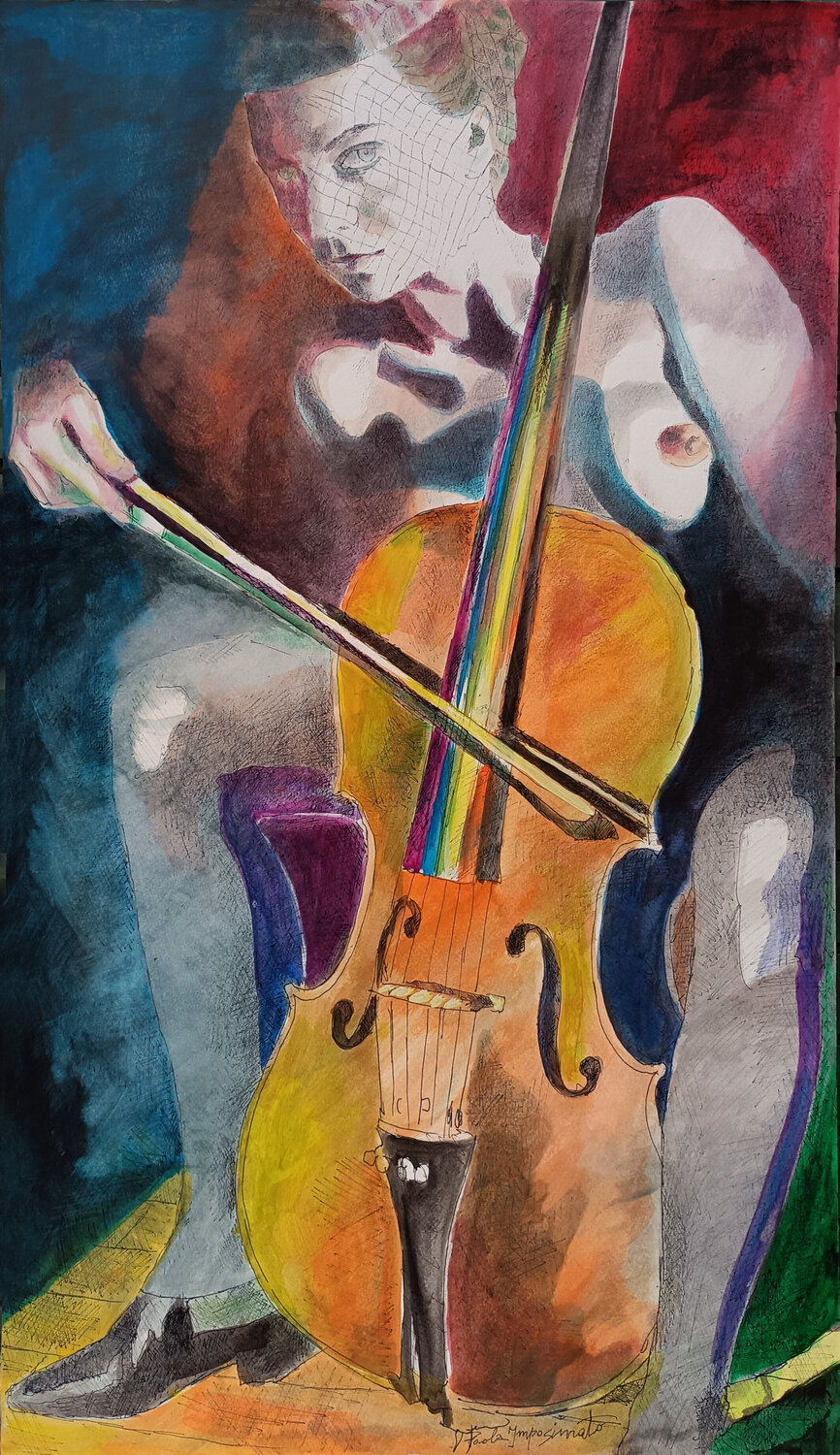LA VIOLONCELLISTA Paola Imposimato Original painting for sale