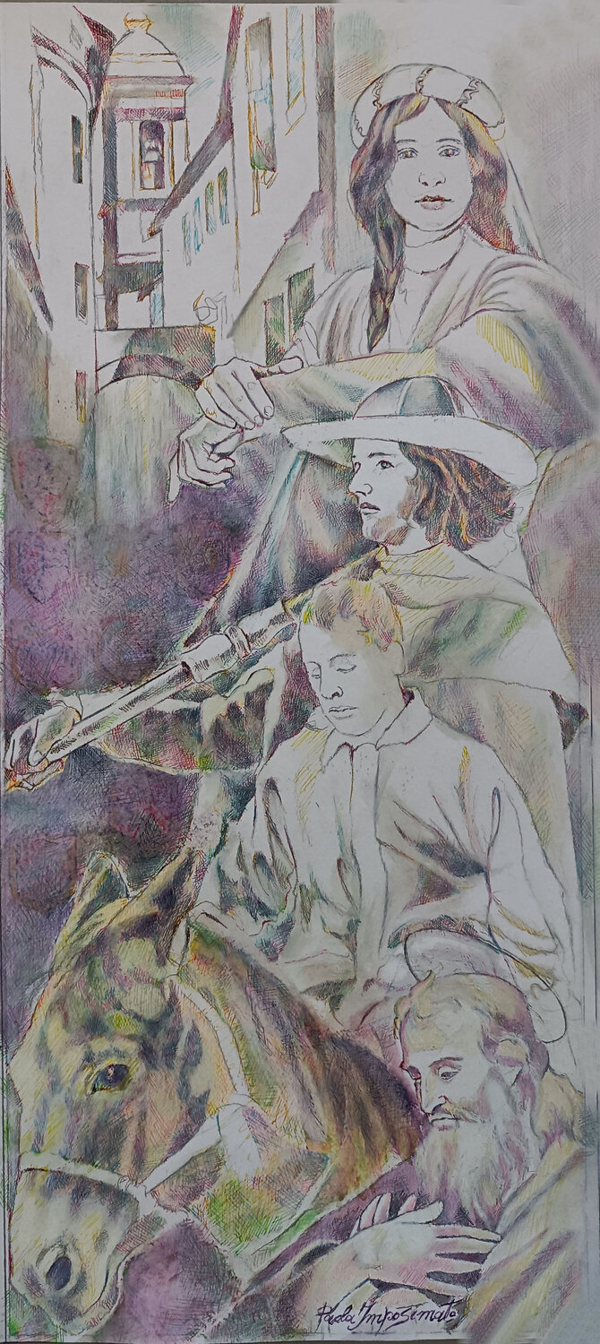 LA LEGGENDA DI SANT'ELIGIO E DEL CAVALLO RISANATO Paola Imposimato Original painting for sale