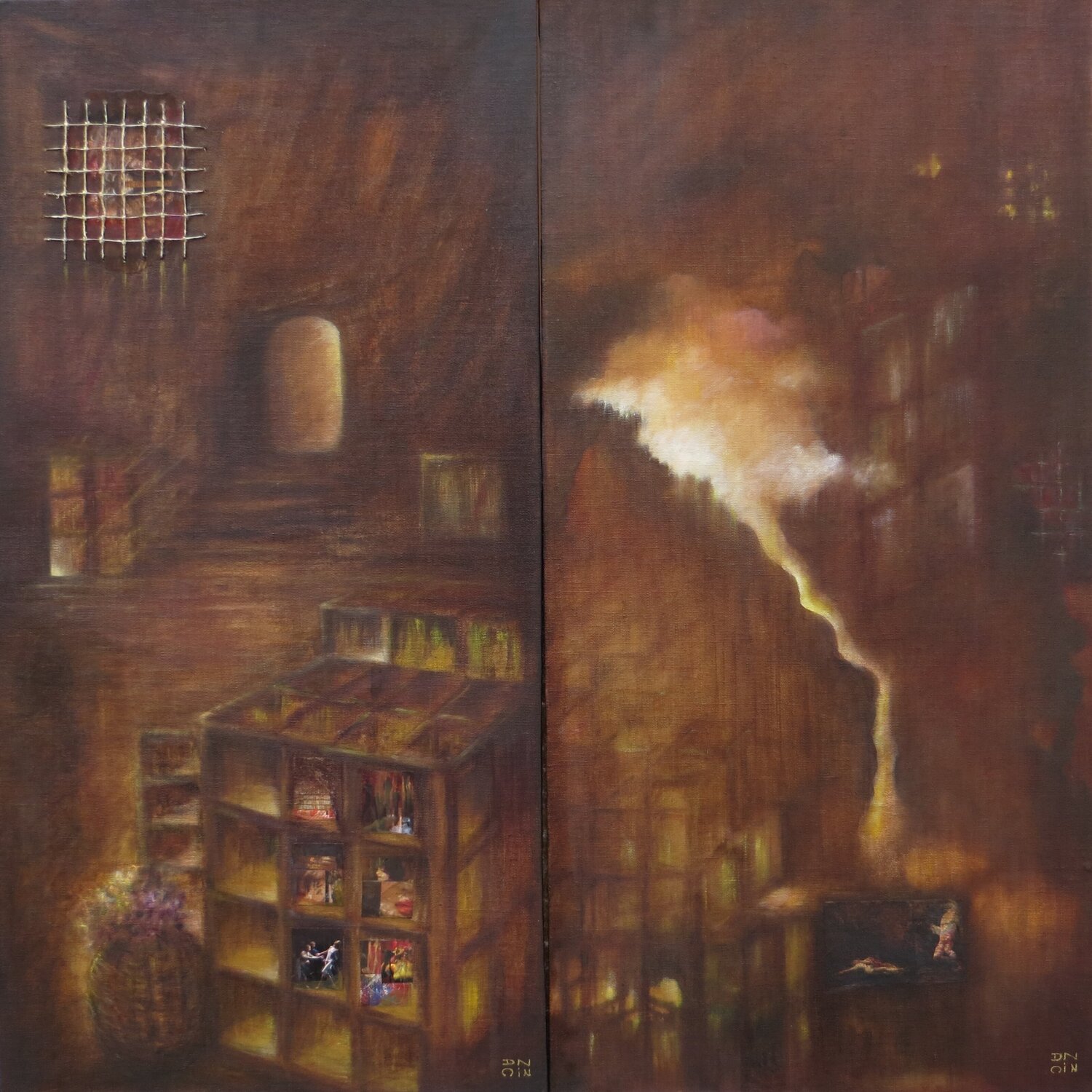 Des Vies Singulières Coeur de Nuit . Diptyque Andrée Cazin Original painting for sale