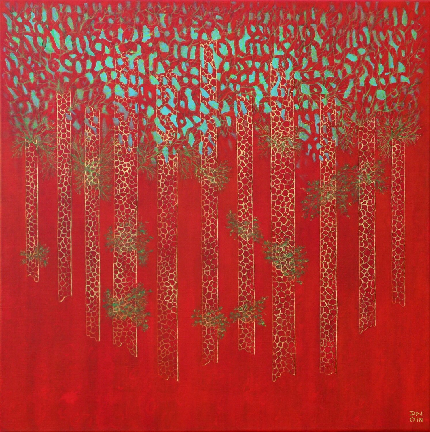Impressions d'automne enrouge et or Andrée Cazin Original painting for sale