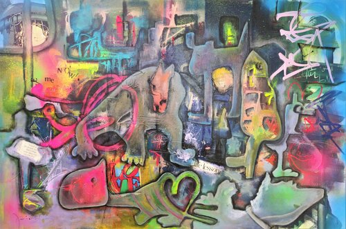 Little girls imaginary friends by Jaio DosAnjos, Painting for Sale on Select