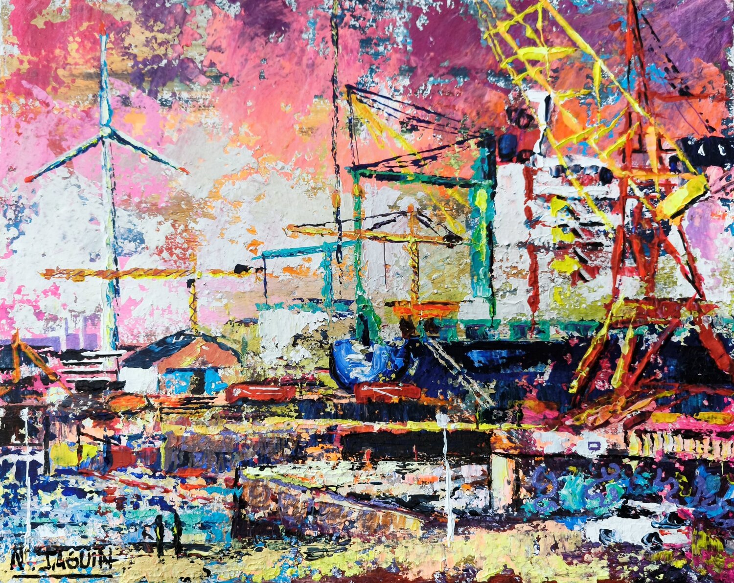 Le port de Viana do Castelo Nathalie Jaguin Original painting for sale