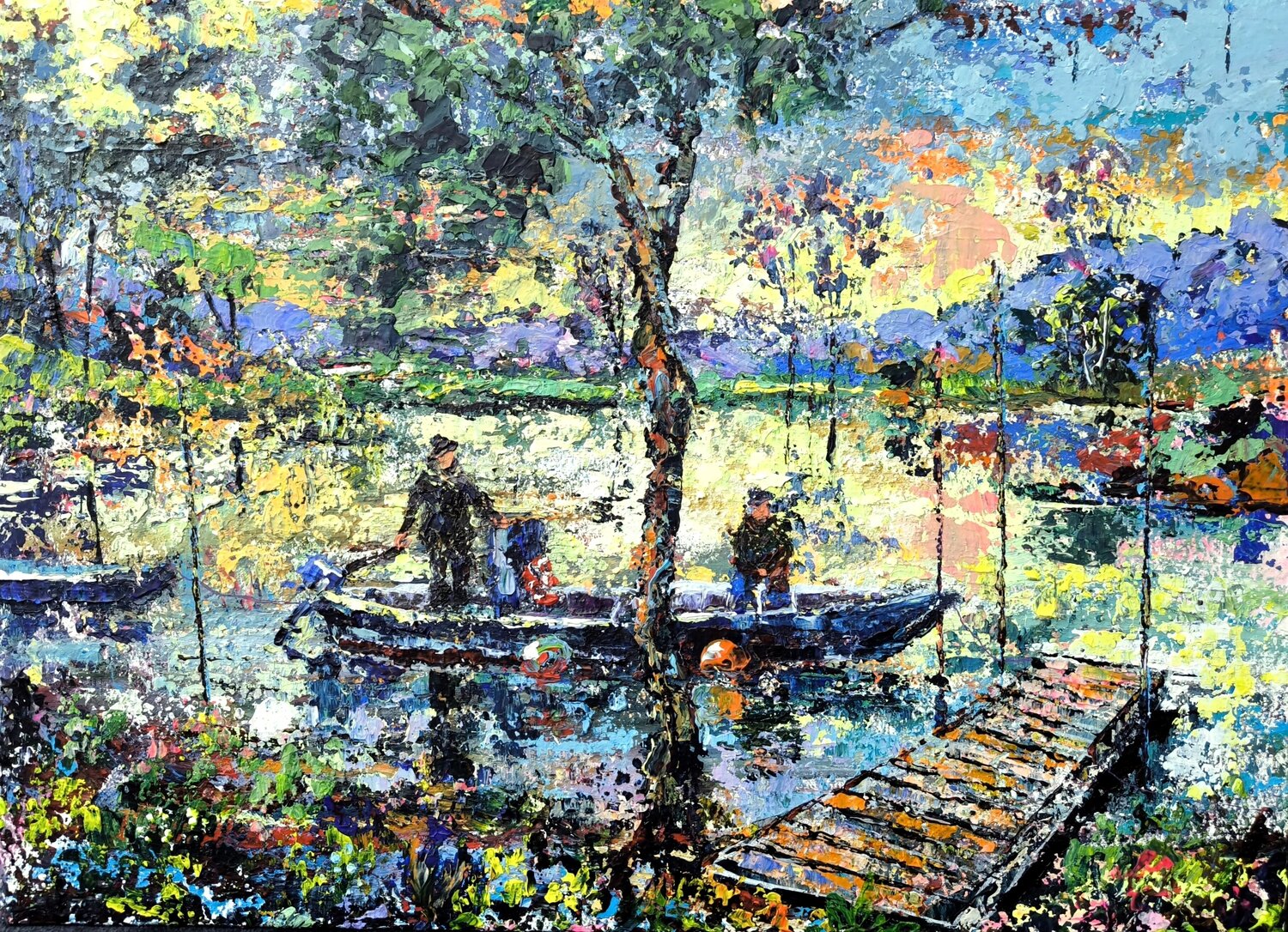 Pêcheurs sur le fleuve Lima Nathalie Jaguin Original painting for sale