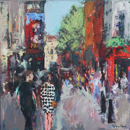 Spotty Dress, London by Sylvia Paul, Painting for Sale on Select
