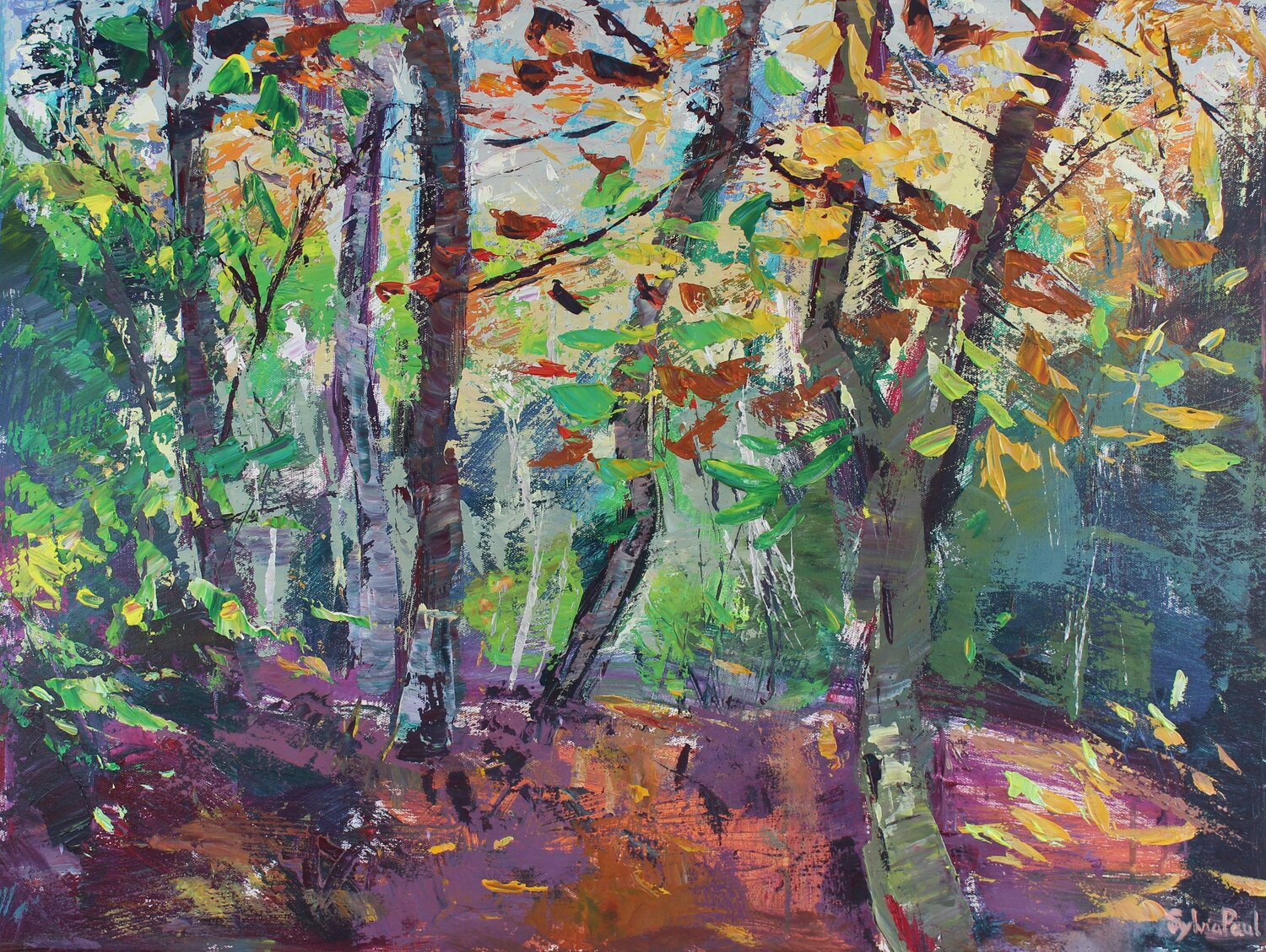 Blustery Autumn Woods Sylvia Paul Original painting for sale