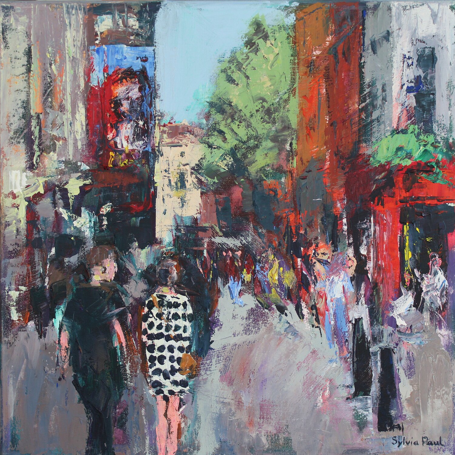 Spotty Dress, London Sylvia Paul Original painting for sale
