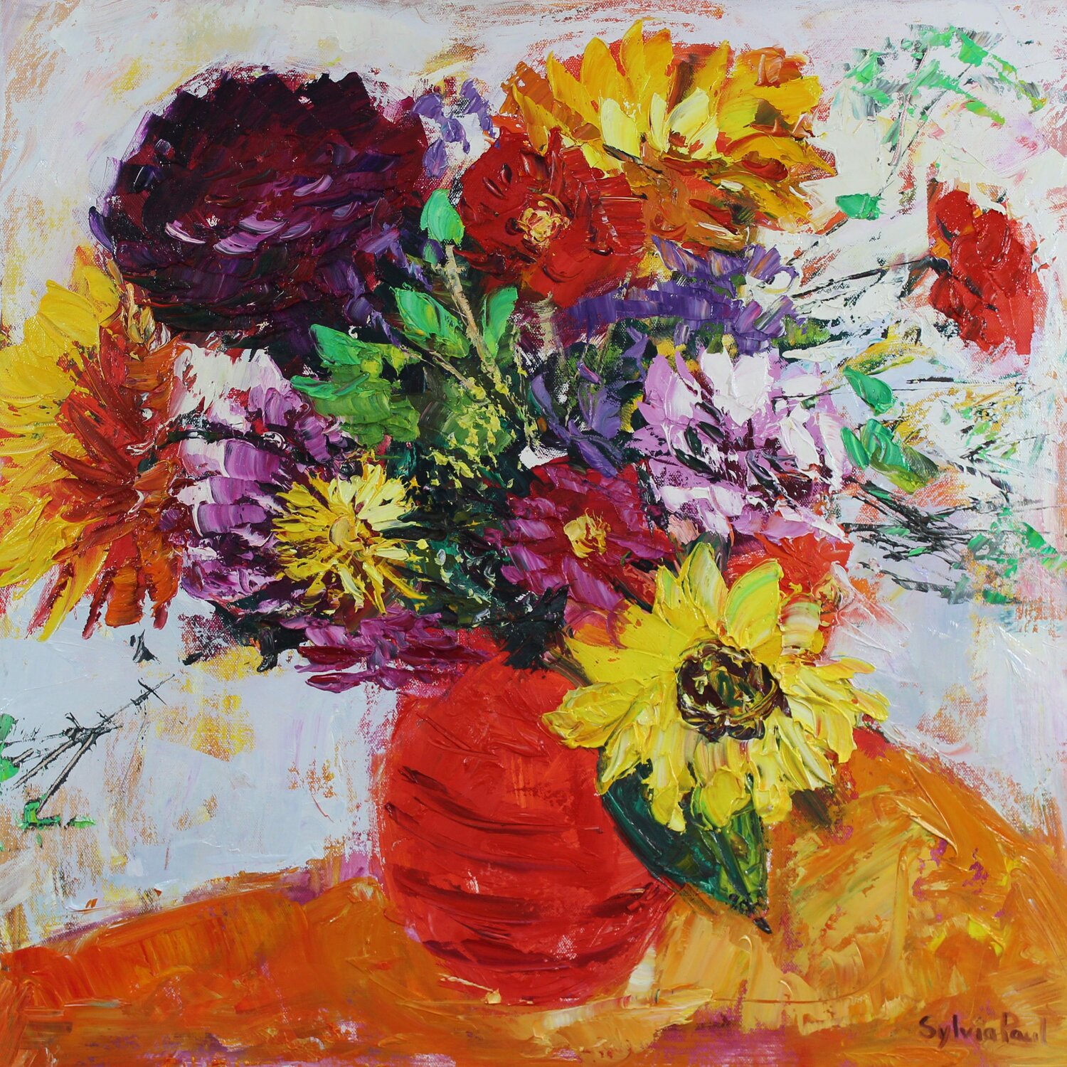 Sunny September Flowers Sylvia Paul Original painting for sale