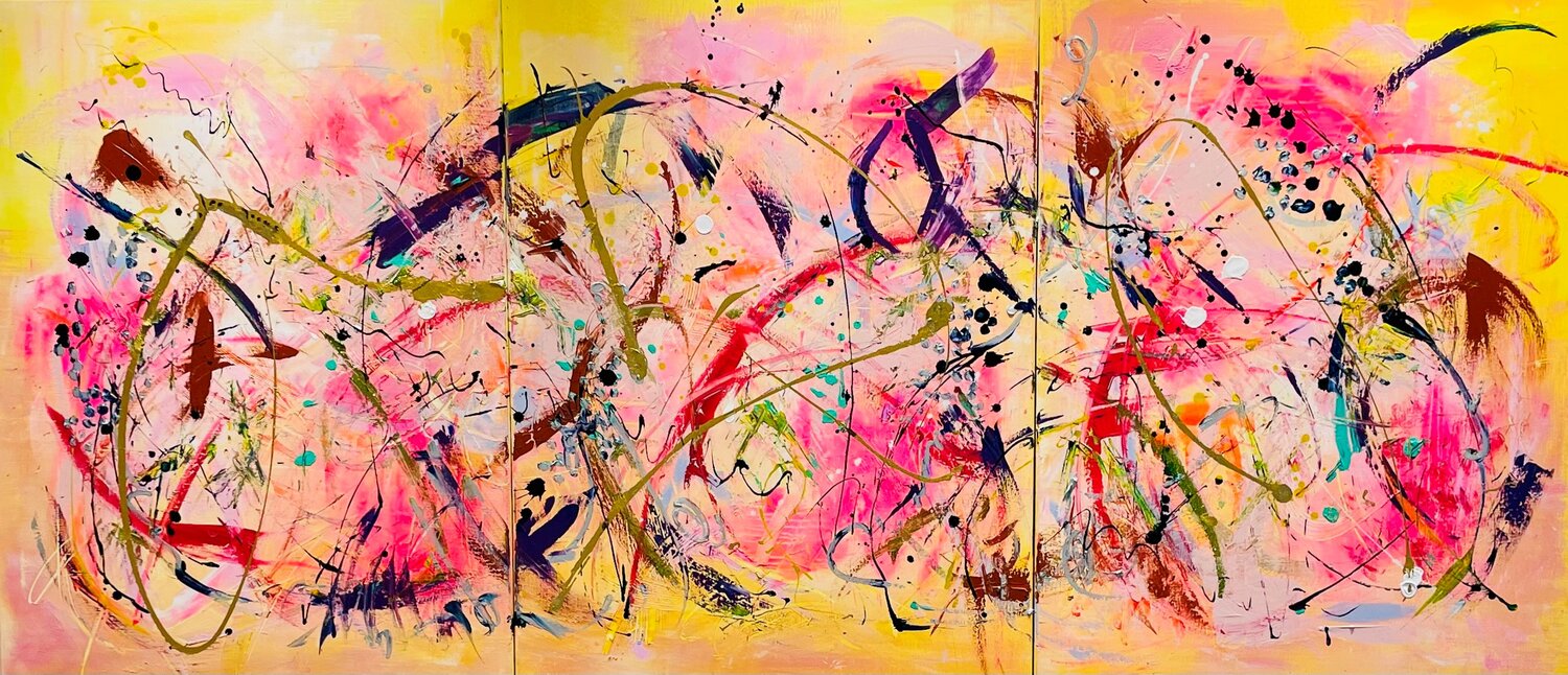 Triptyque   " L' Abondance du Coeur " Chrystèle Ferron (Nasca) Original painting for sale
