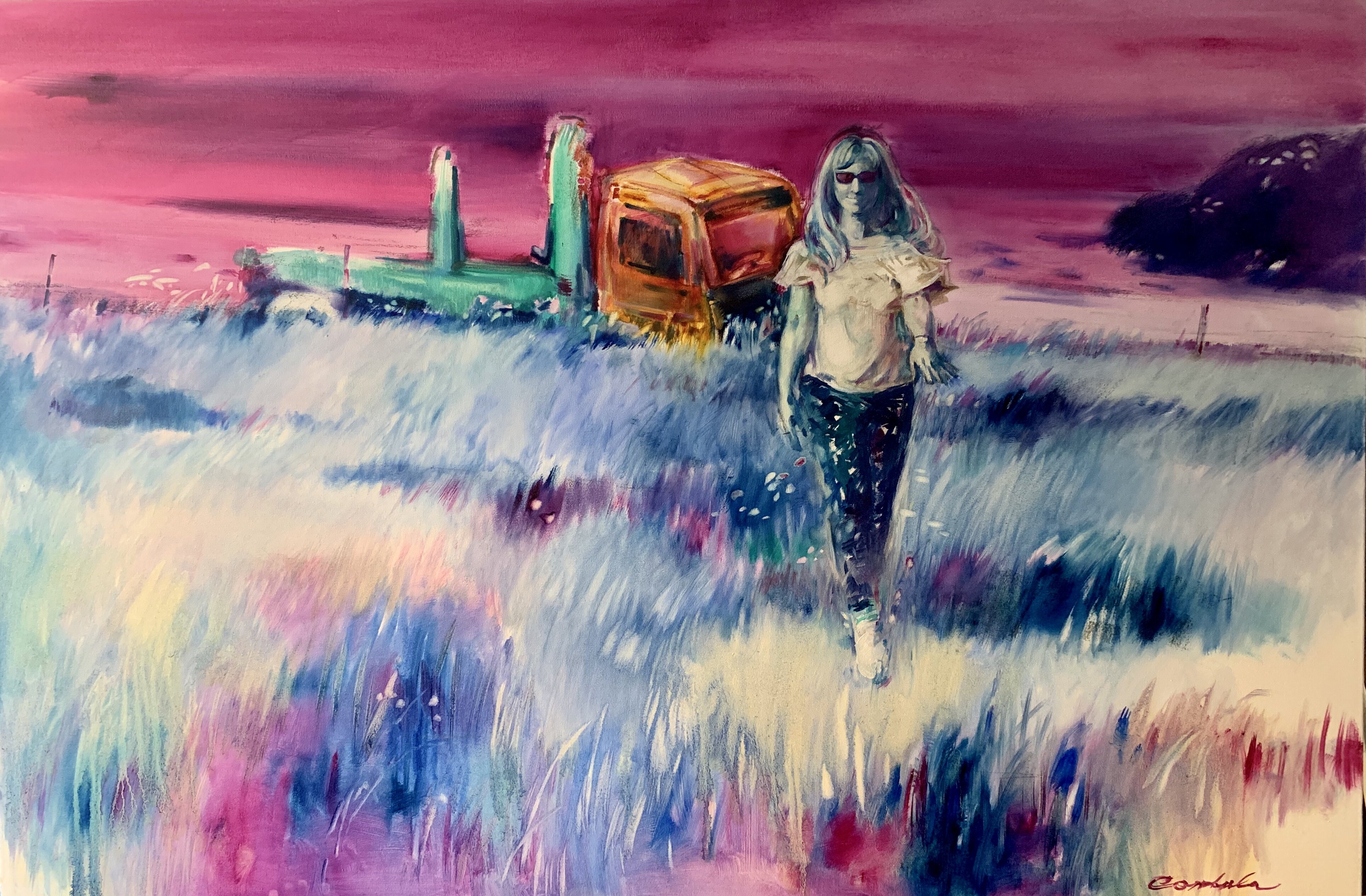 Bright girl portrait - "Pink glasses" - Oil painting - 2019