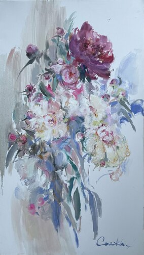 Bright flowers - "Peonies" - Oil painting - 2021 by Olga Soloviova, Painting for Sale on Select