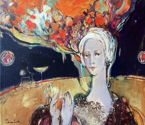 LIGHT IN YOUR PALMS-  SECRET LIGHT  - YOUNG GIRL IN A WHITE  -Light in the palms  - GLOW by Olga Soloviova, Painting for Sale on Select