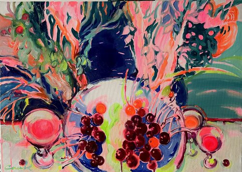 The red cherry-Cherry tree-When the trees were tall-Bright red von Olga Soloviova, Malerei kaufen auf Select