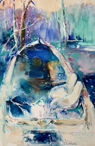 Bright landscape - "The boat" - Boat in the forest-Free places-Magical realism by Olga Soloviova, Painting for Sale on Select