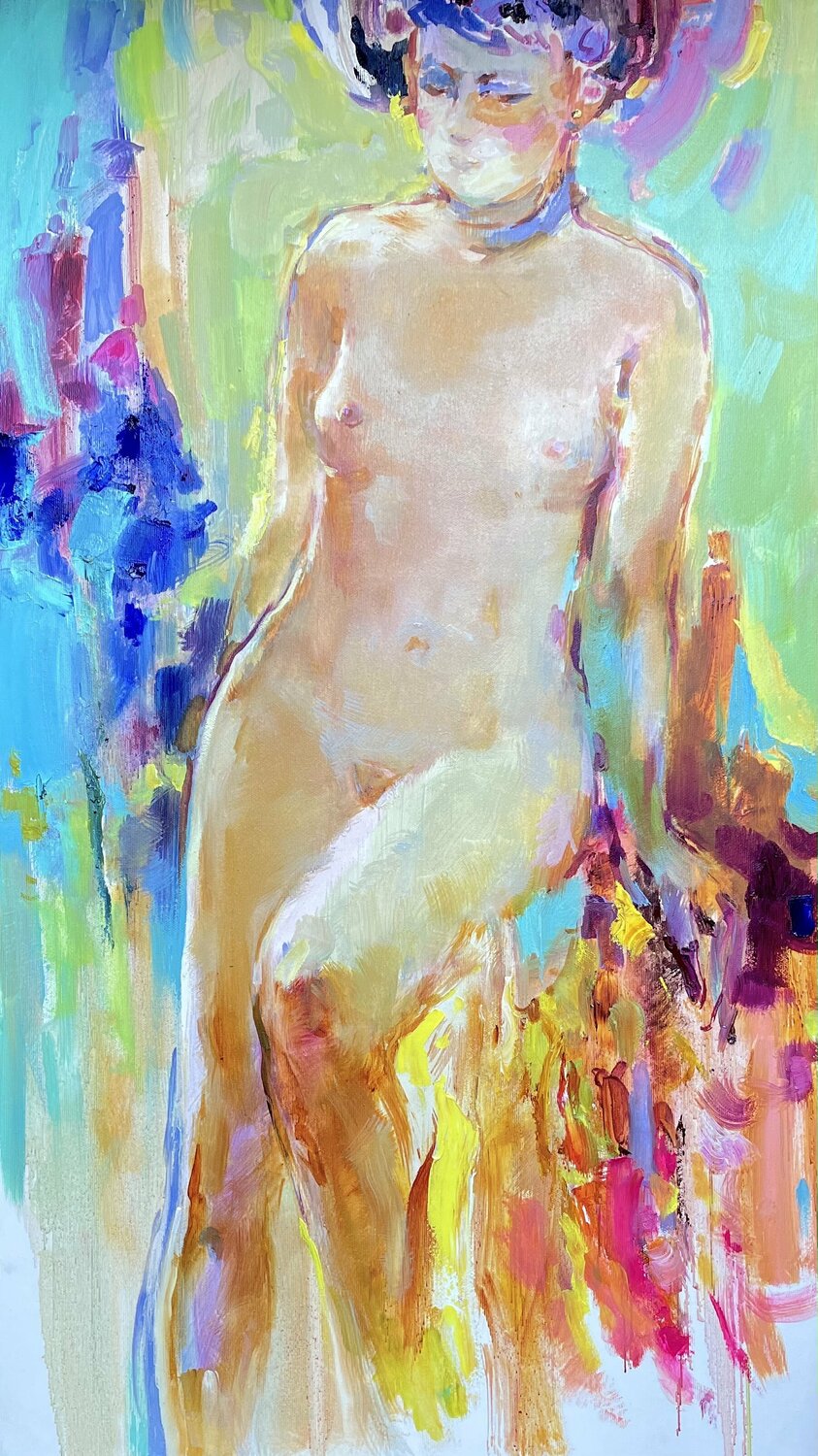 Naked with a hat Olga Soloviova Original painting for sale