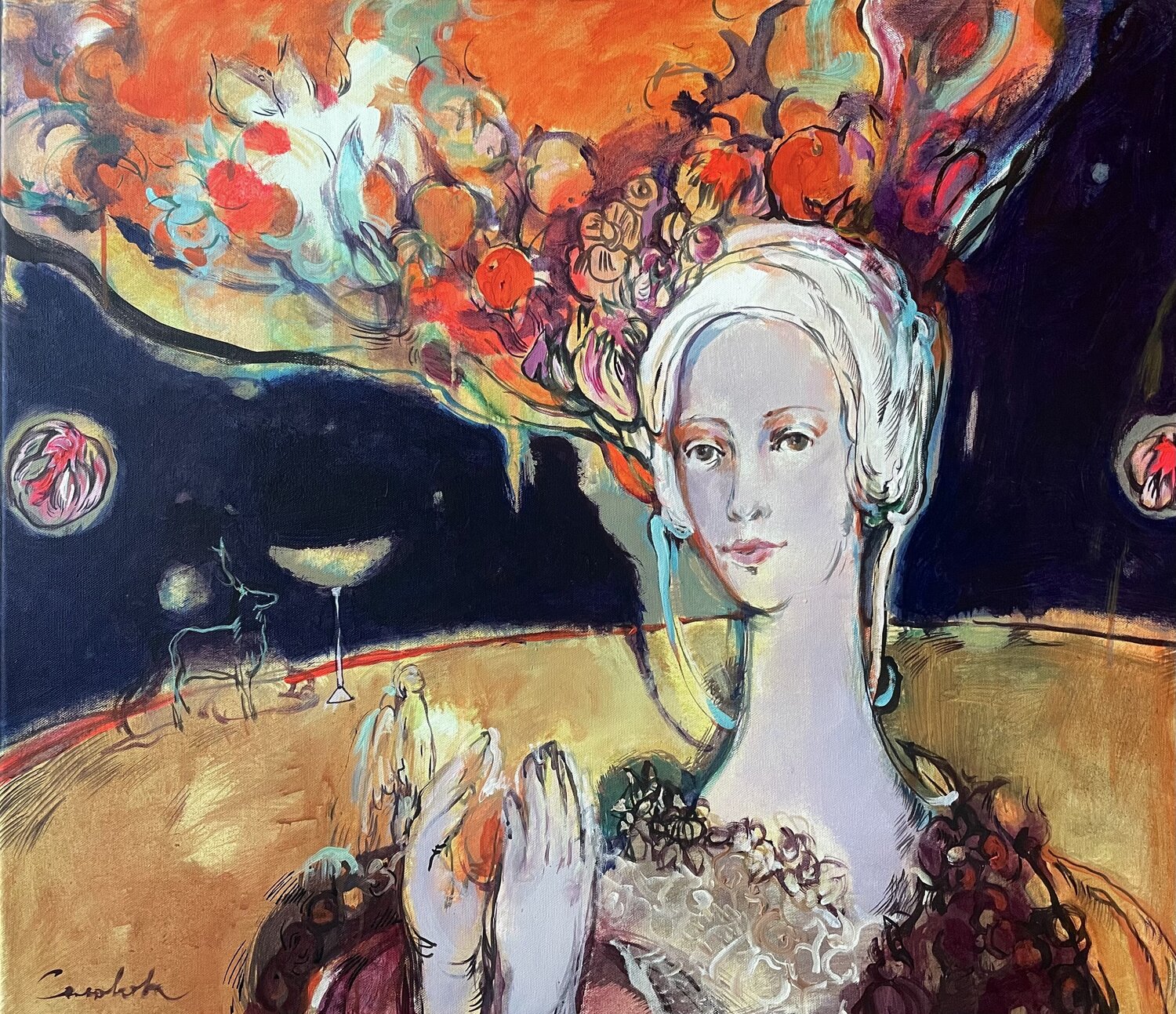 LIGHT IN YOUR PALMS-  SECRET LIGHT  - YOUNG GIRL IN A WHITE  -Light in the palms  - GLOW Olga Soloviova Original painting for sale