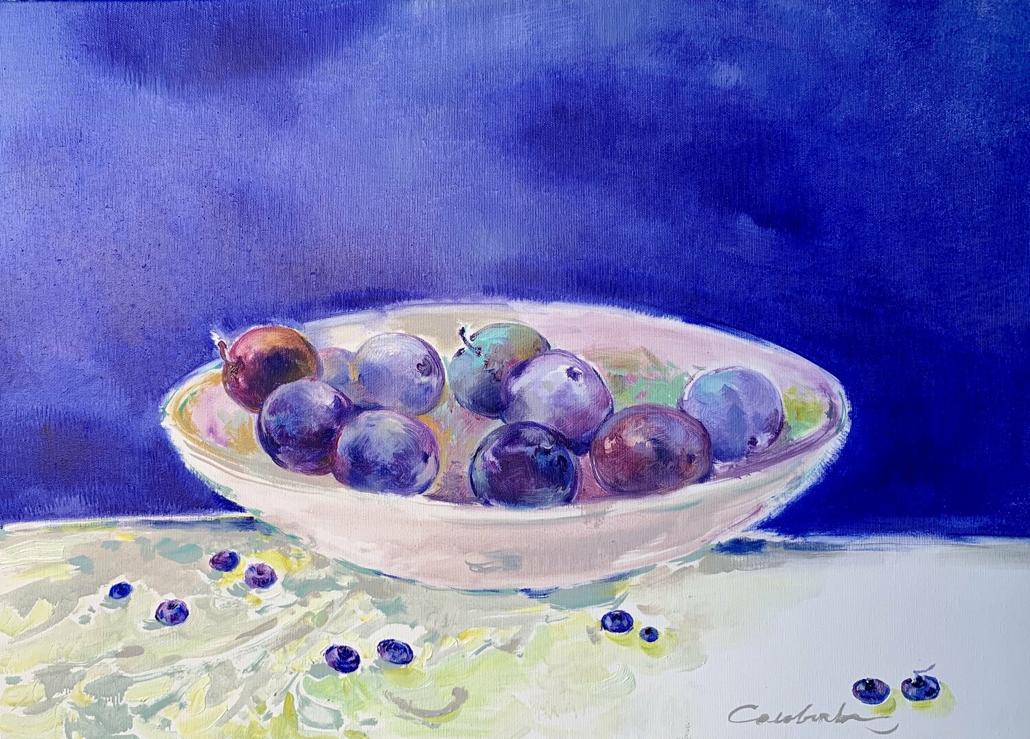 Still life with blueberries Olga Soloviova Original painting for sale