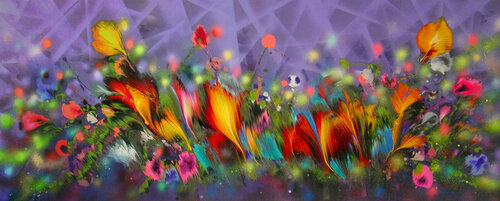 Magic Glowing Flowers by Irini Karpikioti, Painting for Sale on Select
