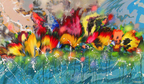Flowers in Water by Irini Karpikioti, Painting for Sale on Select