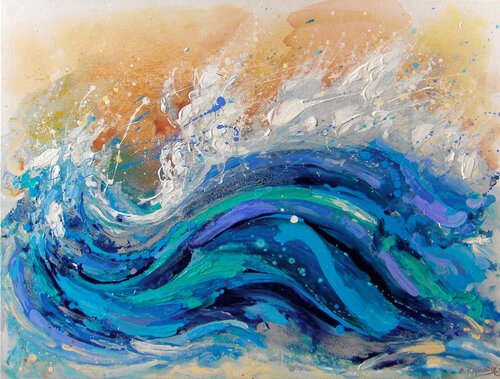 Abstract Seascape by Irini Karpikioti, Painting for Sale on Select