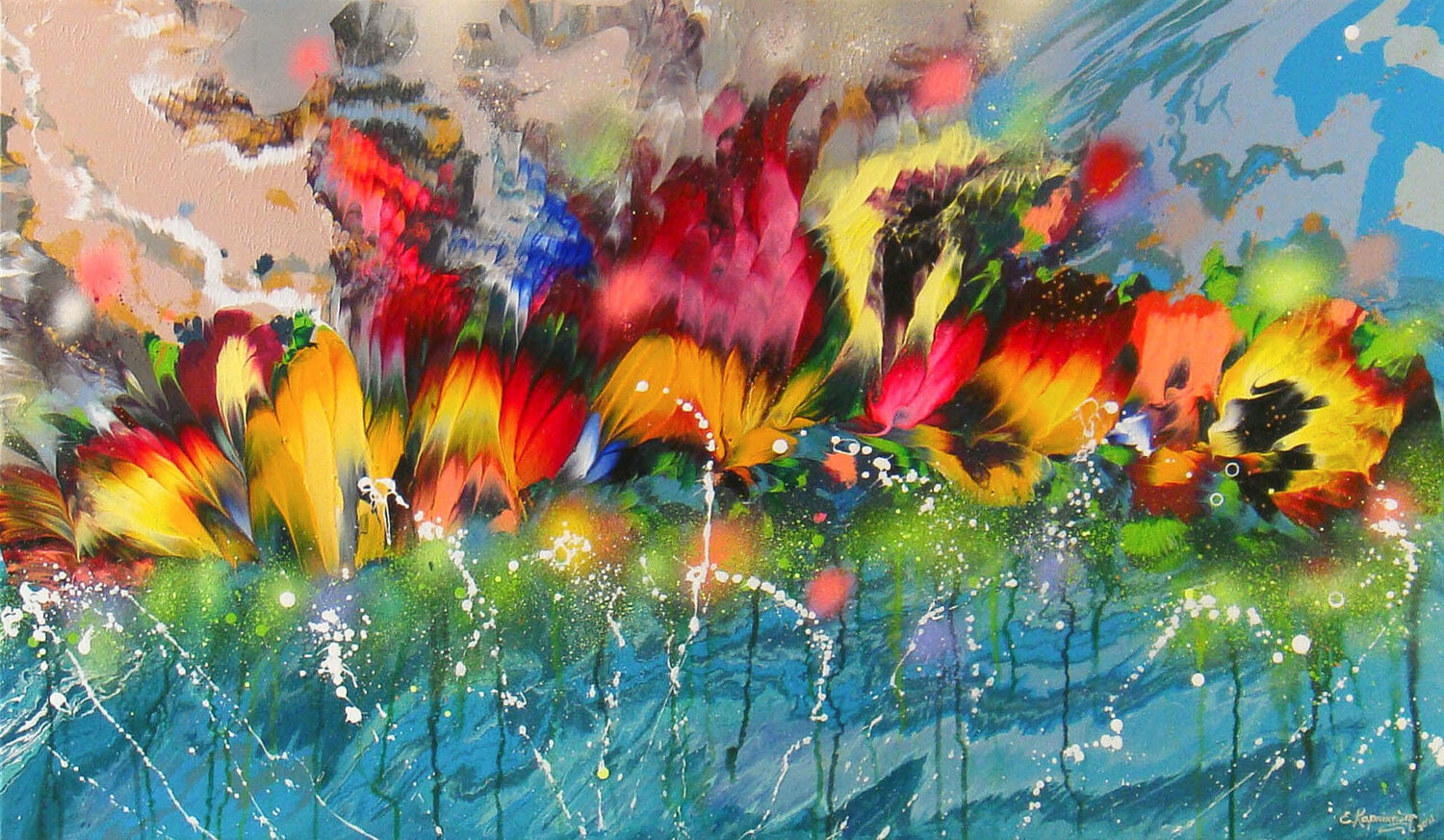 Flowers in Water Irini Karpikioti Original painting for sale