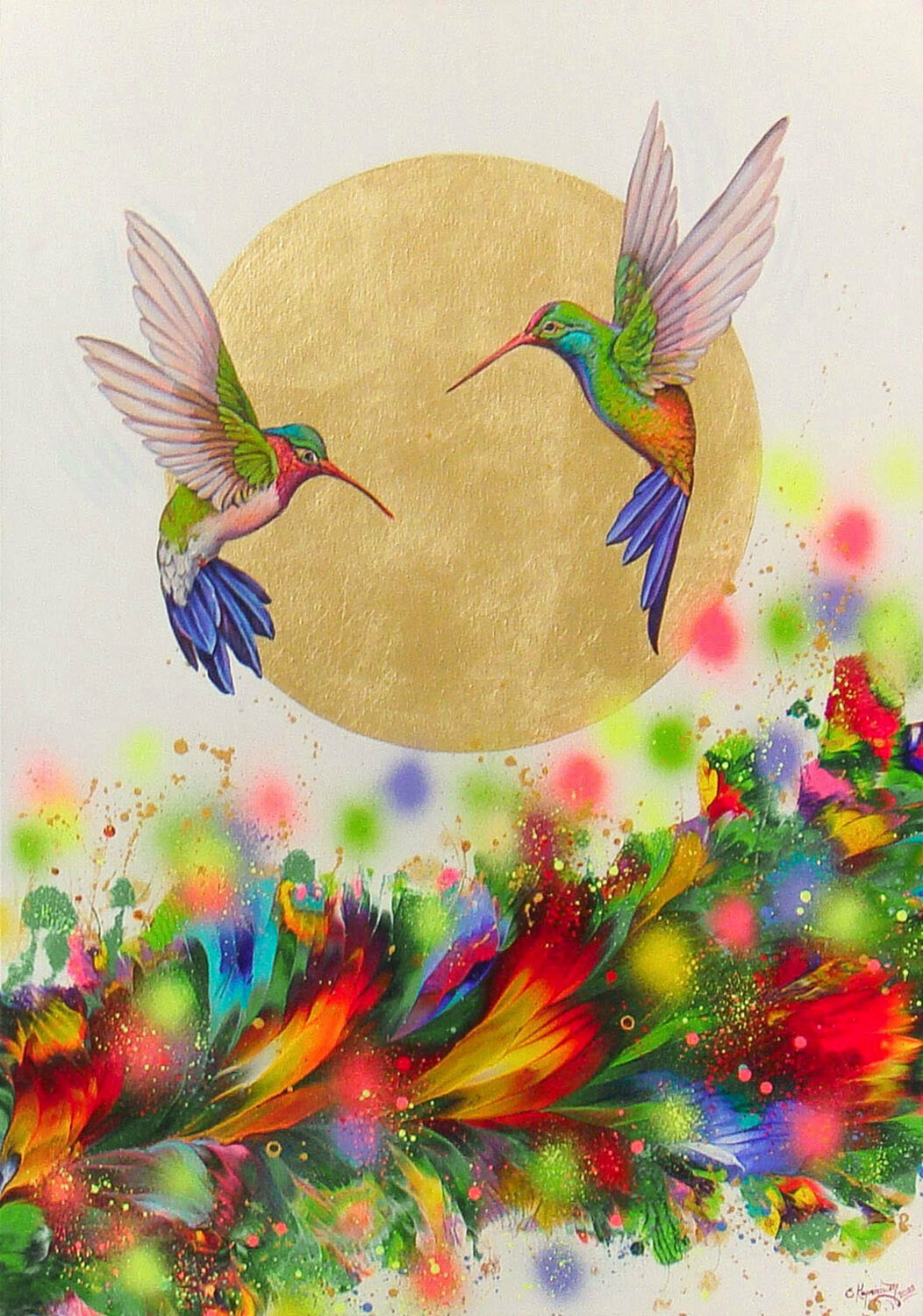 Hummingbirds in Flight Irini Karpikioti Original painting for sale