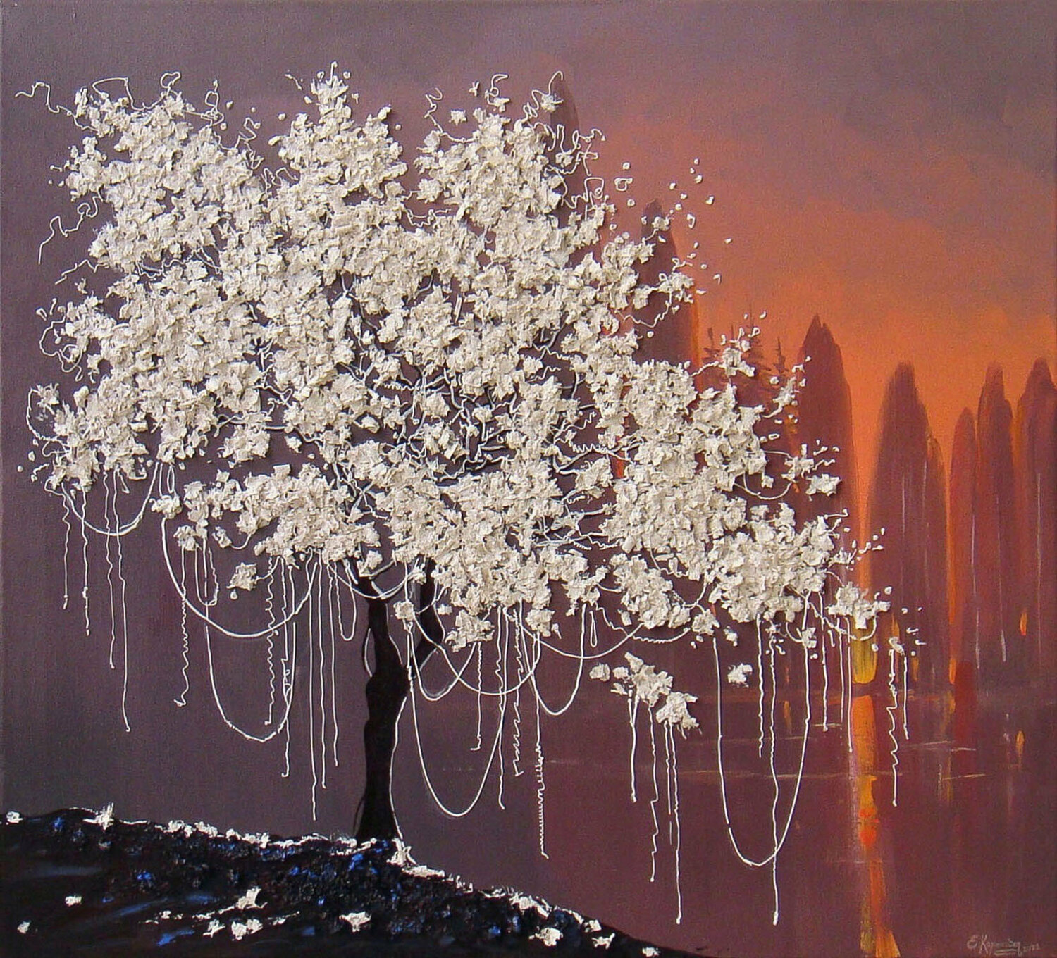Spring Sunset on the River Irini Karpikioti Original painting for sale