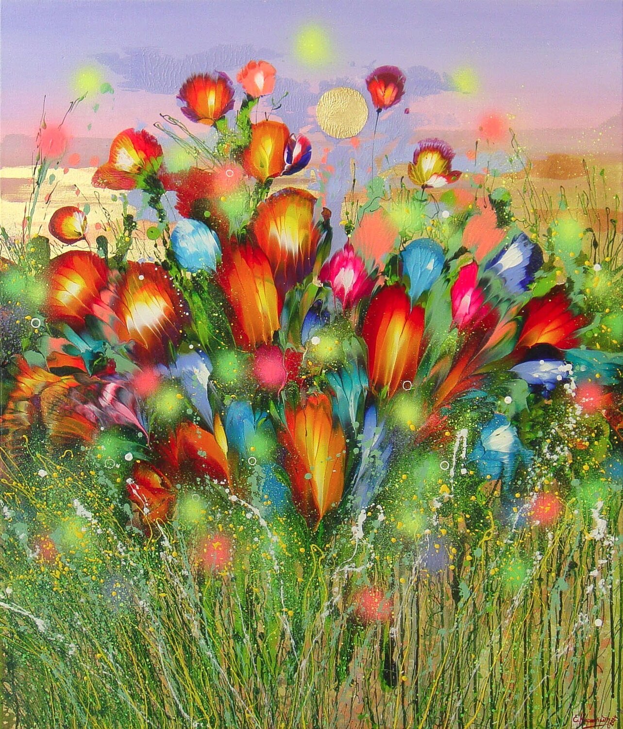 Summer flowers at sunset Irini Karpikioti Original painting for sale
