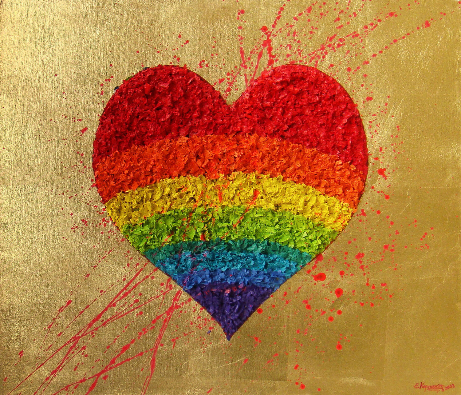 Rainbow, heart, love Irini Karpikioti Original painting for sale