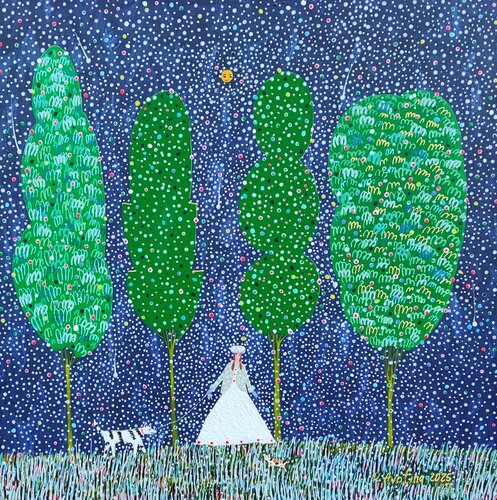 The Trees, The Moon & Her by Katrina Avotina, Painting for Sale on Select